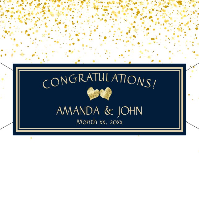 Banderoles Mariage élégant de la marine et de l'or Félicitati (Navy and Gold Elegant Wedding Congratulations Banner)