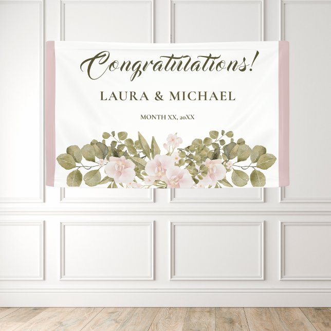 Banderoles Mariage Élégant de Style BOHO Rose (Elegant Blush Pink Floral Wedding Banner)