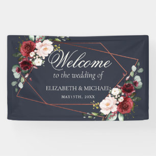 Banderoles Mariage élégant en cuivre géométrique bordeaux ble