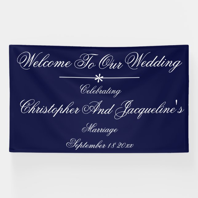 Banderoles Mariage Elegant Marine Bleu Contexte Chic Bienvenu (Horizontal)