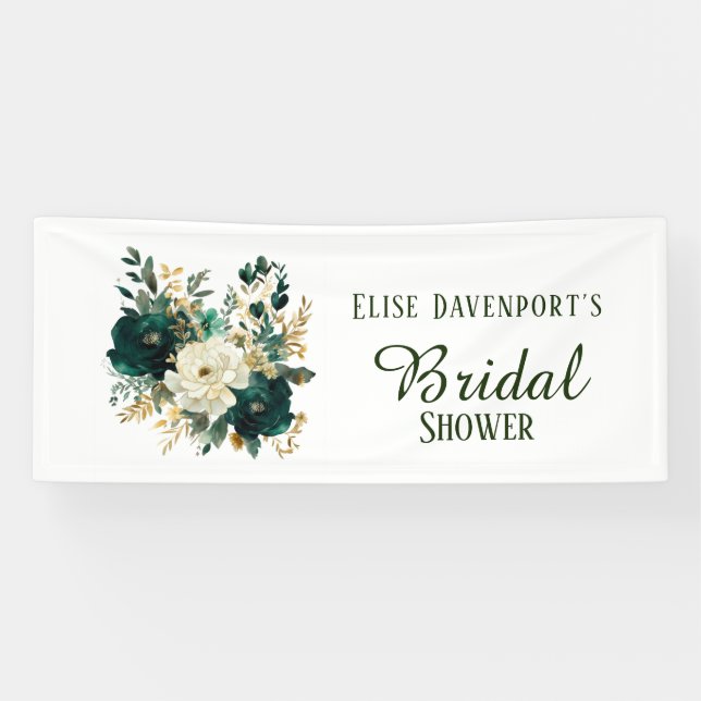 Banderoles Mariage Emerald Green et White Gold Peonies (Horizontal)