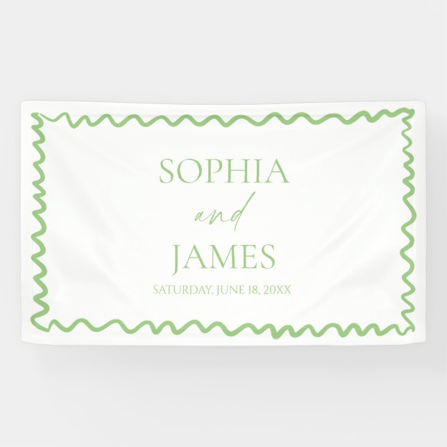 Banderoles Mariage Fantaisiste Citron Vert Bordure Ondulée (Horizontal)