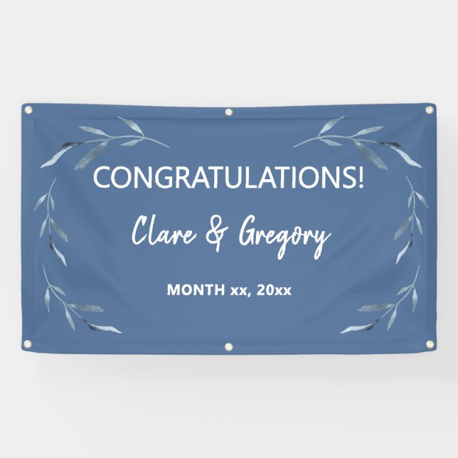 Banderoles Mariage Feuille bleu et blanc (Horizontal)