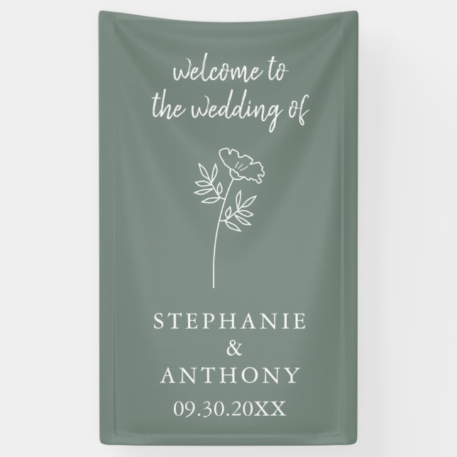 Banderoles Mariage Fleur sauvage Sage Green (Vertical)