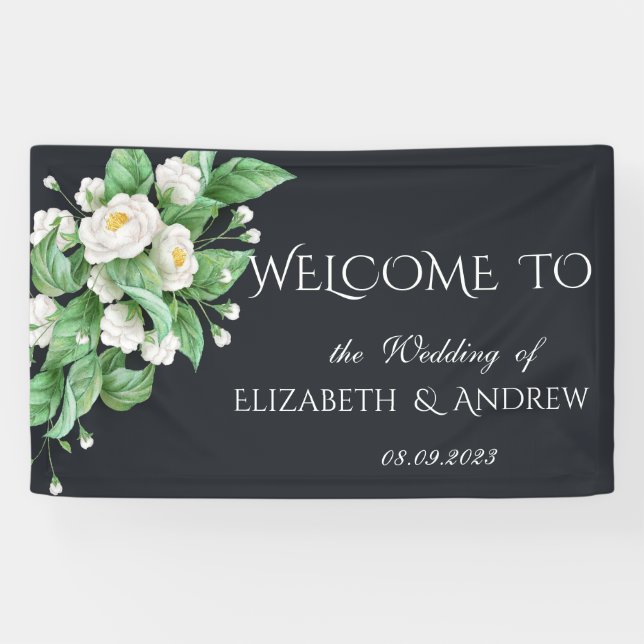 Banderoles Mariage Fleurs Blanches (Horizontal)