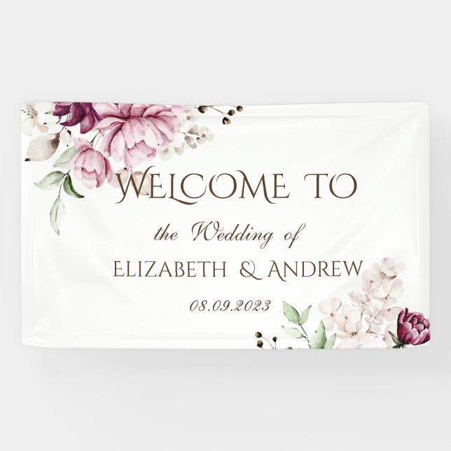 Banderoles Mariage Fleurs Violettes Aquarelle (Horizontal)