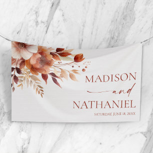 Banderoles Mariage Floral Fleur Brun Bordeaux Rouille