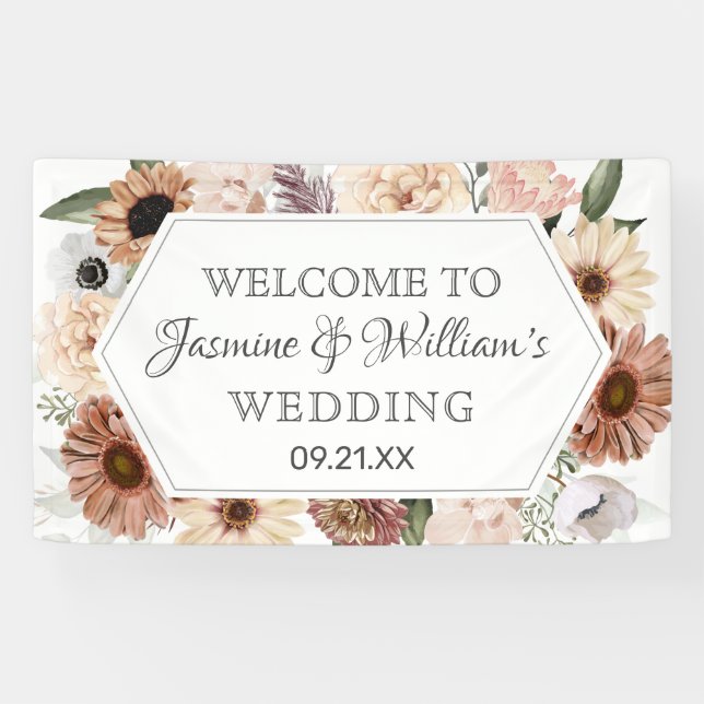 Banderoles Mariage floral rustique Boho neutre (Horizontal)