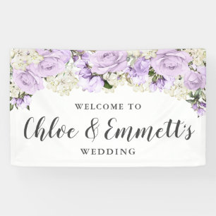 Banderoles Mariage floral violet et blanc rustique