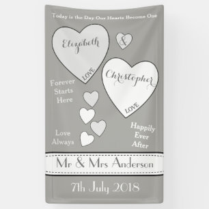 Banderoles Mariage fond gris et blanc avec coeur d'amour