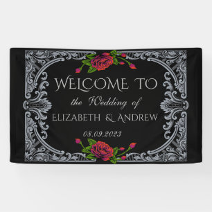 Banderoles Mariage gothique aux roses rouges