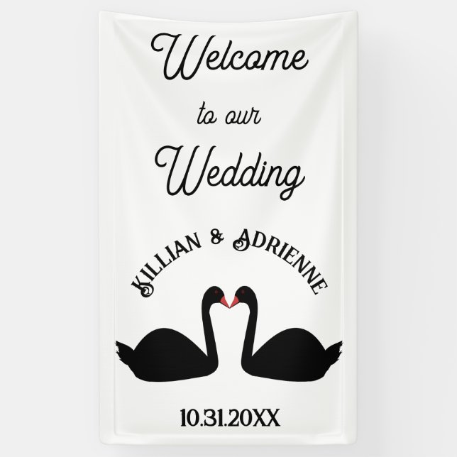 Banderoles Mariage gothique Baiser Black Swans Personnalisé (Vertical)