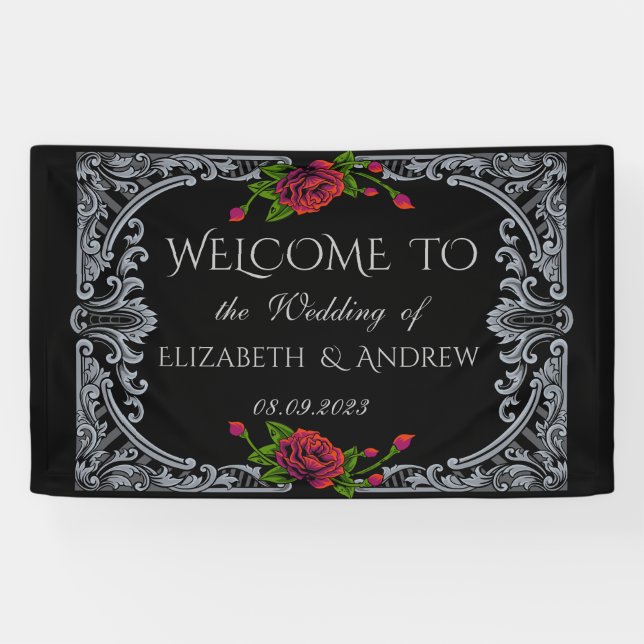 Banderoles Mariage gothique des Roses rouges (Horizontal)