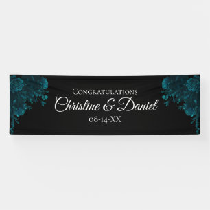 Banderoles Mariage gothique noir Rose turquoise