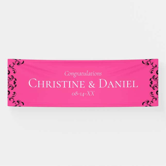 Banderoles Mariage gothique rose chaud et noir (Horizontal)