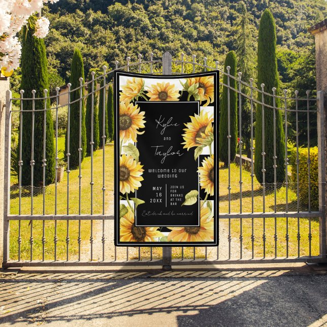 Banderoles Mariage minimaliste Tournesol noir blanc (Créateur téléchargé)