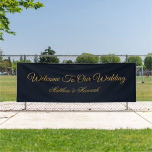 Banderoles Mariage Moderne Bleu Nuit & Or Écriture Bienvenue