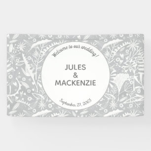 Banderoles Mariage moderne Botanique gris argent