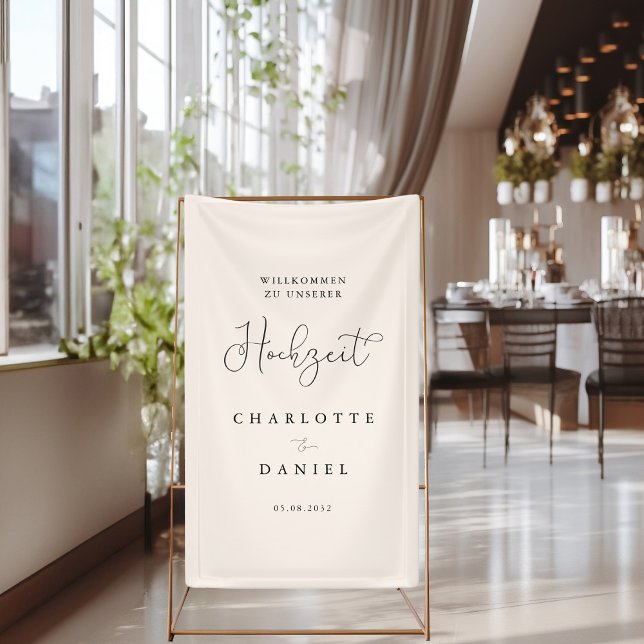 Banderoles Mariage moderne, minimaliste, beige (Modern, minimal, beige "welcome" wedding banner with your name & date.)