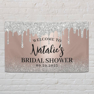 Banderoles Mariage Moderne Rose Gold et Gouttes d'Argent
