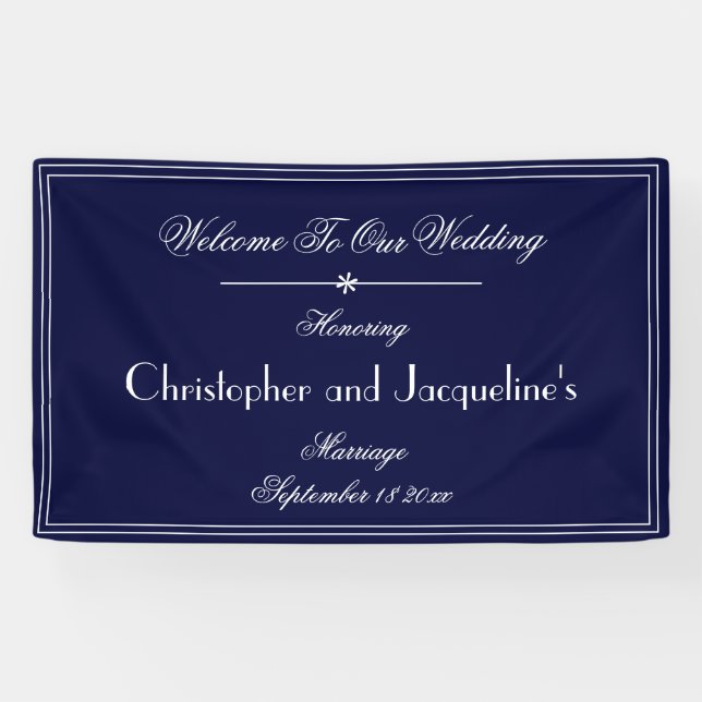 Banderoles Mariage Moderne Vintage Personnalisé Marine Bleu B (Horizontal)