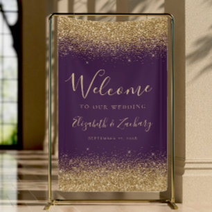 Banderoles Mariage Moderne Violet Paillettes Dorées Bienvenue