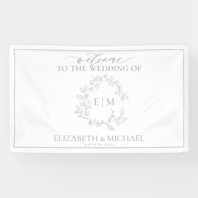 Banderoles Mariage Monogramme vert Sage moderne (Horizontal)