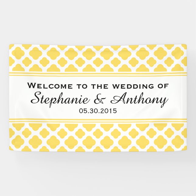 Banderoles Mariage Motif citron jaune et blanc (Horizontal)