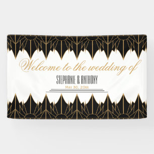 Banderoles Mariage Motif Gold et Black Art Déco