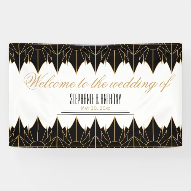 Banderoles Mariage Motif Gold et Black Art Déco (Horizontal)