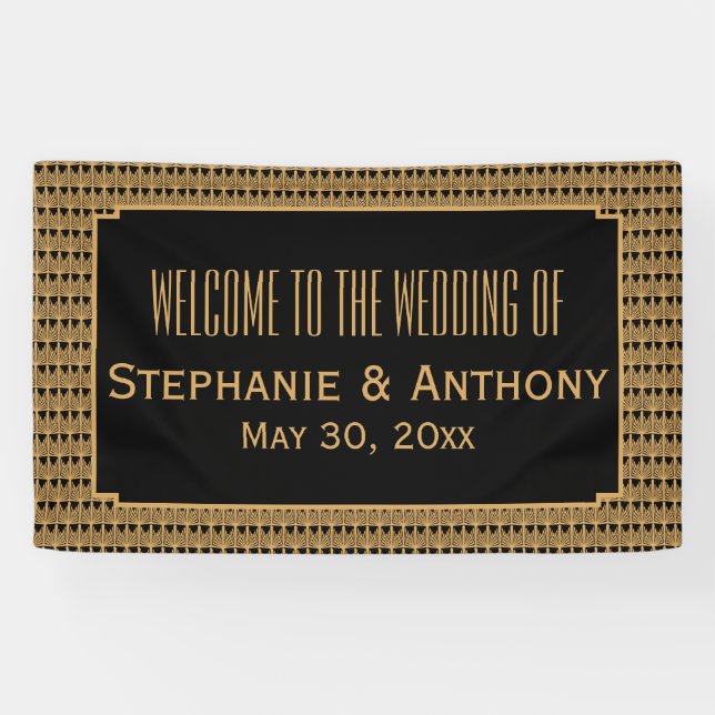 Banderoles Mariage Motif Gold et Black Art Déco (Horizontal)