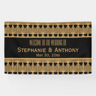 Banderoles Mariage Motif Gold et Black Art Déco