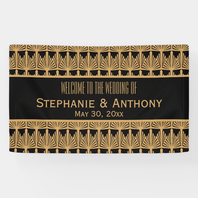 Banderoles Mariage Motif Gold et Black Art Déco (Horizontal)