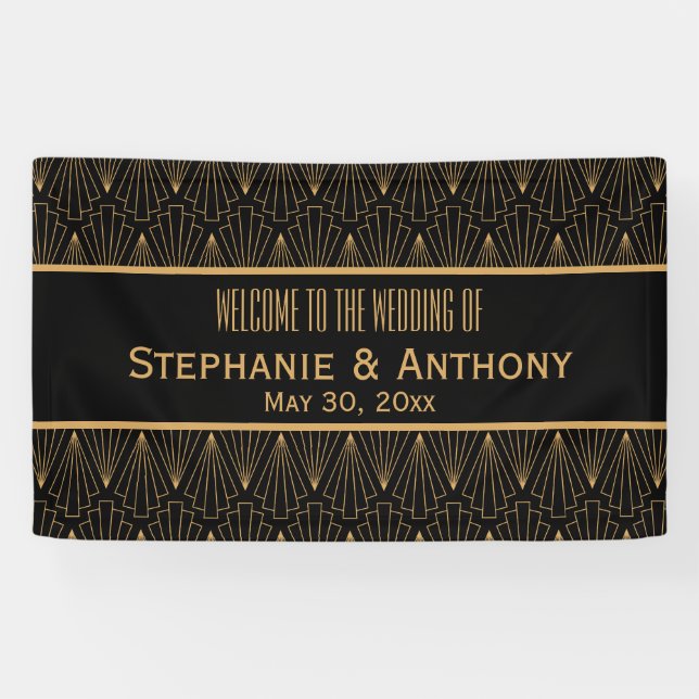 Banderoles Mariage Motif Gold et Black Art Déco (Horizontal)