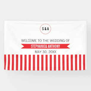 Banderoles Mariage Motif Monogram Red and White Stripes