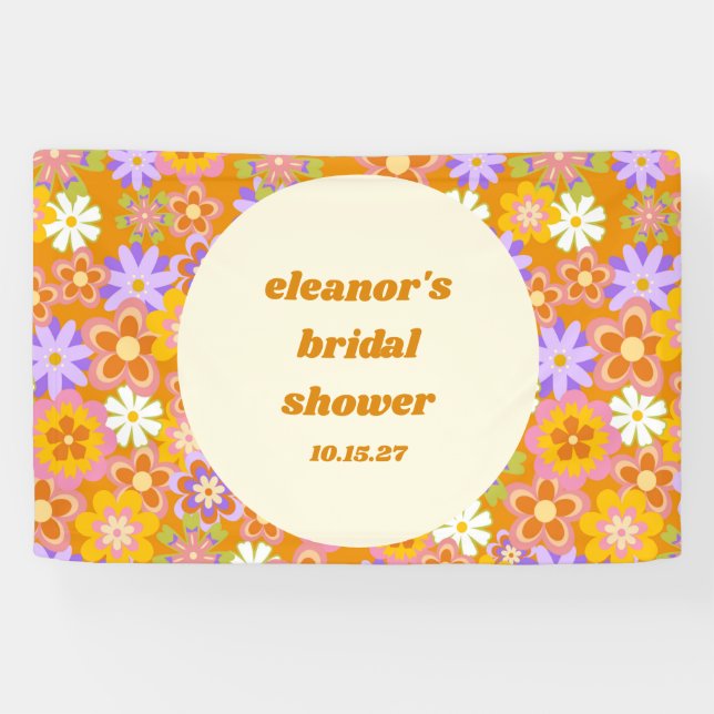 Banderoles Mariage Orange Violet Floral Rétro Personnalisé (Horizontal)