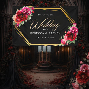 Banderoles Mariage romantique élégant floral rouge noir d'amb