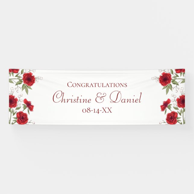 Banderoles Mariage Romantique Rose Rouge (Horizontal)