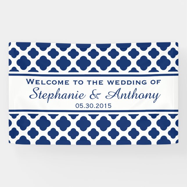 Banderoles Mariage Royal Blue Quatrefoil Bienvenue (Horizontal)