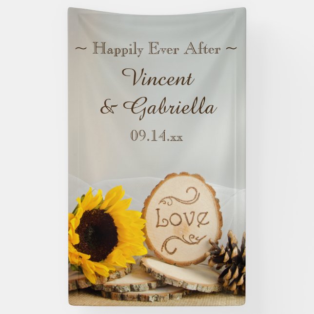 Banderoles Mariage rustique de tournesol jaune (Vertical)