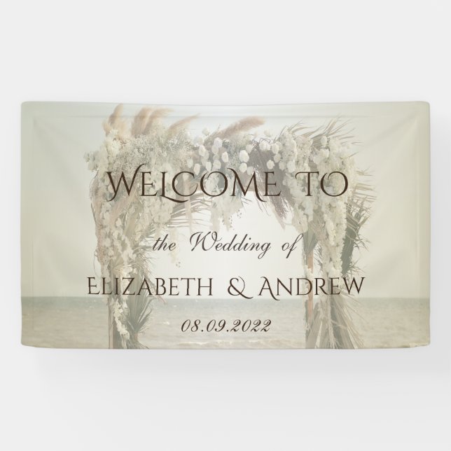 Banderoles Mariage sous une Arche Florale de Plage (Horizontal)