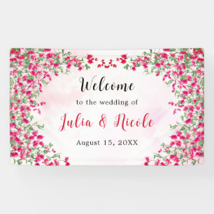 Banderoles Mariage tropical en forêt de bougainvillées roses