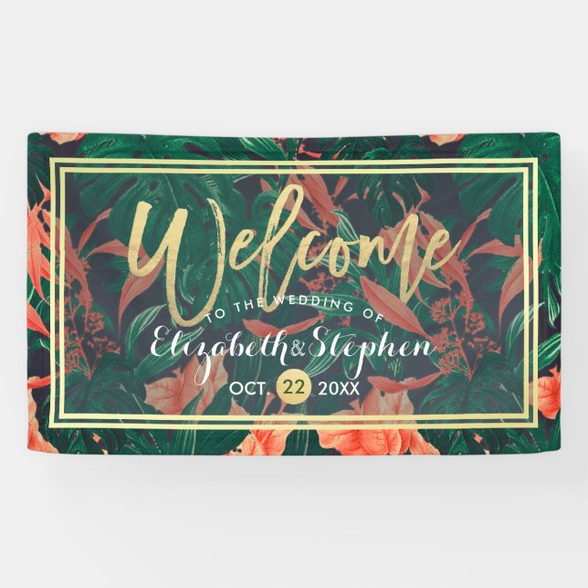 Banderoles Mariage Tropical Floral & Gold Foil (Horizontal)