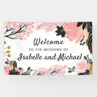 Mariage Welcome Blush rose, noir et or Floral