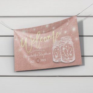 Banderoles Mariage Welcome Mason Jars String Lights Rose Gold