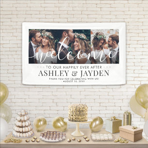 Banderoles Mariage Welcome Simple Chic Script 3 Photo Collage