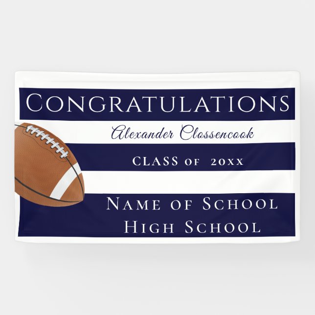 Banderoles Marine Bleu Blanc Striped football sport diplôme (Horizontal)
