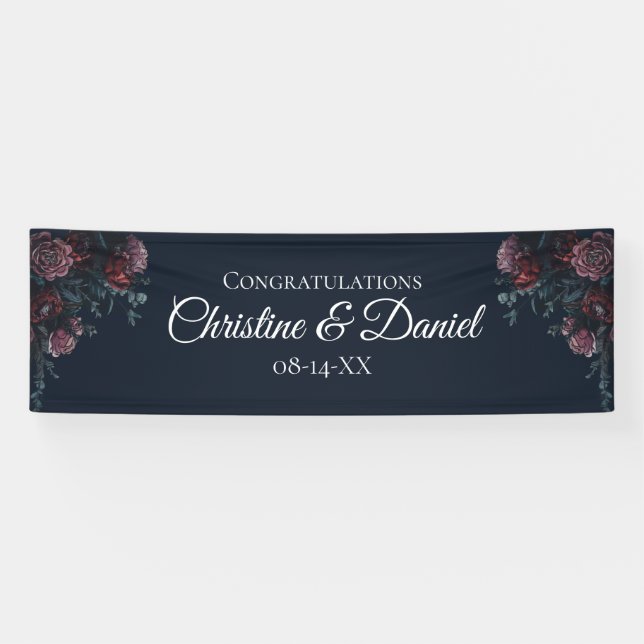 Banderoles Marine Bleu Floral Mariage élégant (Horizontal)