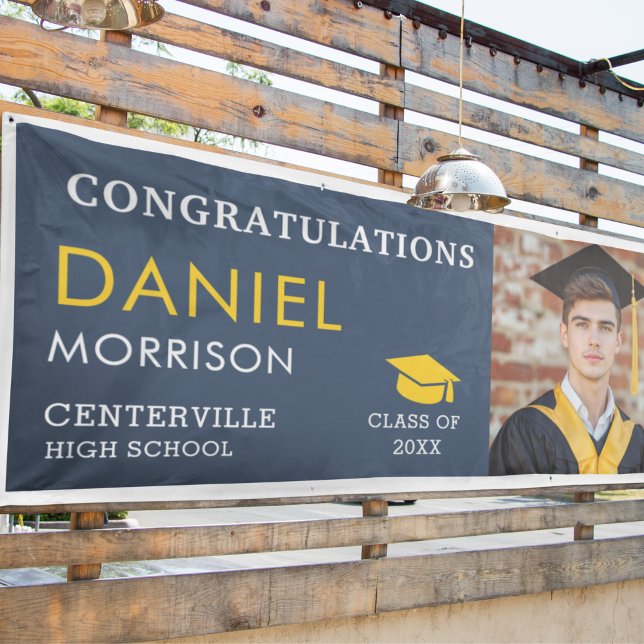 Banderoles Marine Blue Gold Black Photo Graduate Graduate (Créateur téléchargé)