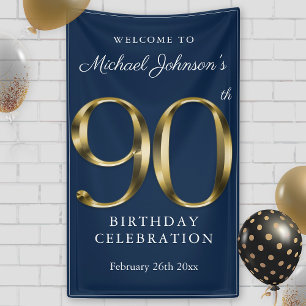 Banderoles Marine Blue Gold Custom 90th Birthday Party Bienve